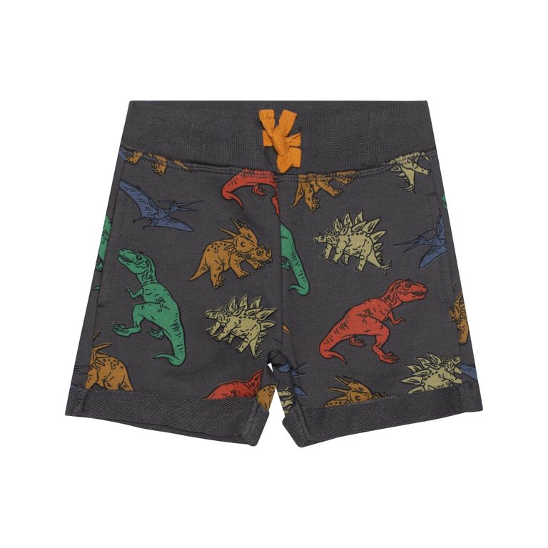 Printed French Terry Short - Charcoal Grey Multicolor Dinosaurs - Charcoal Grey Multicolor Dinosaurs
