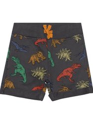 Printed French Terry Short - Charcoal Grey Multicolor Dinosaurs - Charcoal Grey Multicolor Dinosaurs