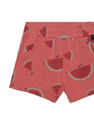 Printed French Terry Short - Coral Watermelon - Coral Printed Watermelon