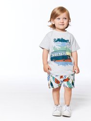 Printed French Terry Short - Light Grey Mix Surfboards