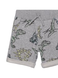 Printed French Terry Short - Light Heather Grey Dinosaurs - Light Heather Grey Dinosaurs