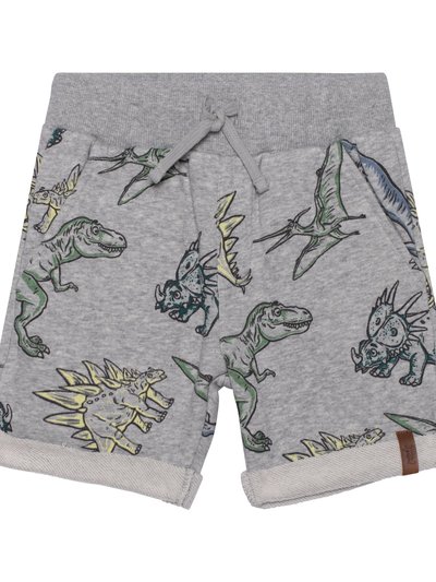 Deux Par Deux Printed French Terry Short - Light Heather Grey Dinosaurs product