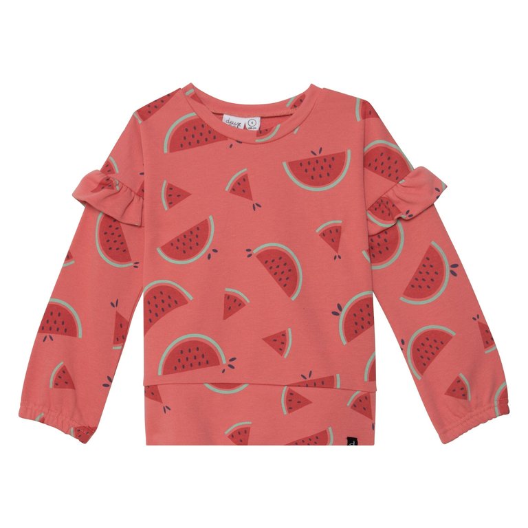 Printed French Terry Sweatshirt Coral Watermelon -  Coral Watermelon