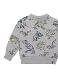 Printed French Terry Sweatshirt - Light Heather Grey Dinosaurs - Light Heather Grey Dinosaurs