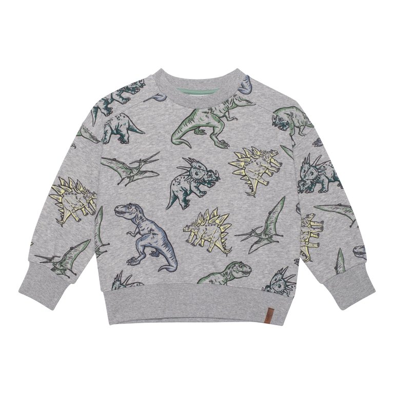 Printed French Terry Sweatshirt - Light Heather Grey Dinosaurs - Light Heather Grey Dinosaurs
