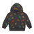 Printed French Terry Top With Hood - Charcoal Grey Multicolor Dinosaurs