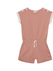 Printed Jumpsuit With Lace - Dusty Pink Polka Dots
