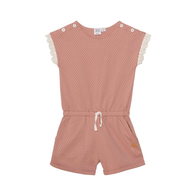 Printed Jumpsuit With Lace - Dusty Pink Polka Dots