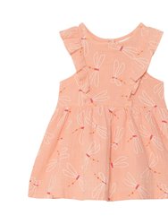 Printed Muslin Cotton Dress - Pink Dragonfly - Pink Dragonfly Print