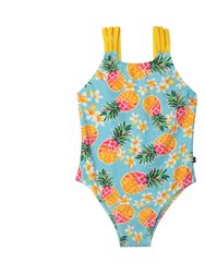 Printed One Piece Swimsuit - Blue Pineapple - Blue Pineapple