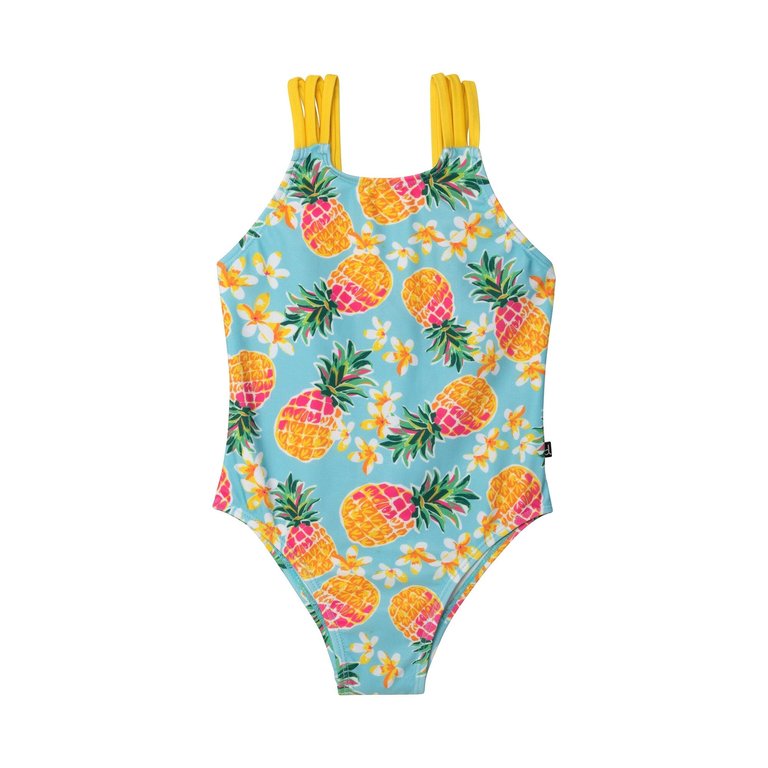 Printed One Piece Swimsuit - Blue Pineapple - Blue Pineapple