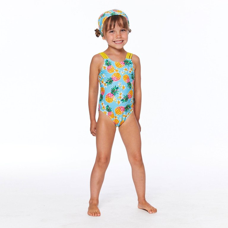 Printed One Piece Swimsuit - Blue Pineapple