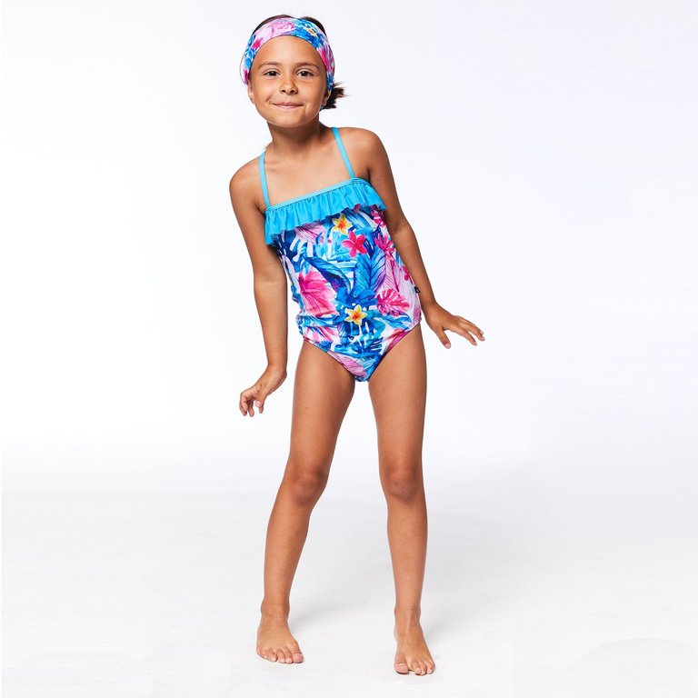 Printed One Piece Swimsuit - Blue Tropical