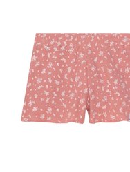 Printed Rib Cotton Short Cinnamon Pink Little Flowers - Cinnamon Pink Printed Little Flowers