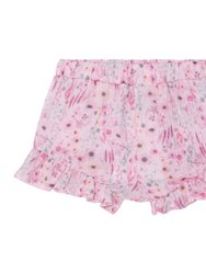 Printed Short With Frill Pink Watercolor Flowers - Pink Watercolor Flower Print