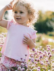 Printed Short With Frill Pink Watercolor Flowers