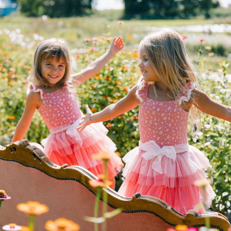 Printed Sleeveless Dress With Ruffle Cinnamon Pink Little Flowers