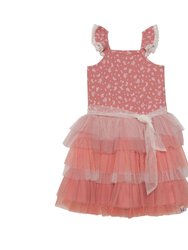 Printed Sleeveless Dress With Ruffle Cinnamon Pink Little Flowers - Cinnamon Pink Little Flowers