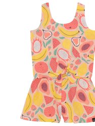Printed Sleeveless Knotted Jumpsuit - Coral Fruits - Coral Fruits