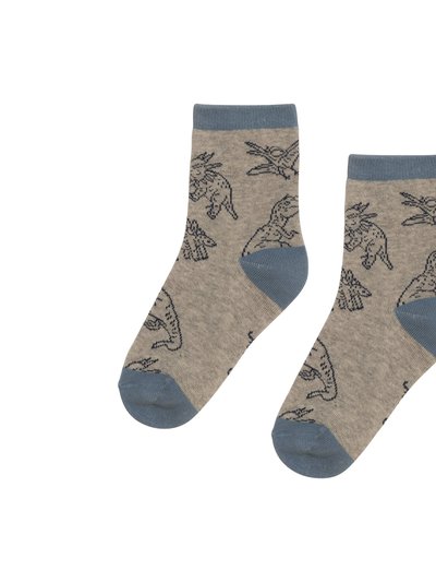 Deux Par Deux Printed Socks Light Heather - Grey Dinosaurs product