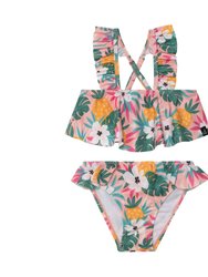 Printed Two Piece Swimsuit - Light Pink Tropical Flowers - Light Pink Printed Tropical Flowers