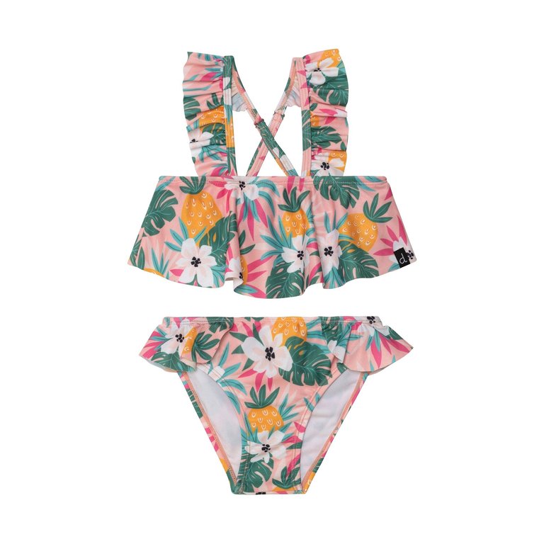 Printed Two Piece Swimsuit - Light Pink Tropical Flowers - Light Pink Printed Tropical Flowers