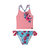 Printed Two Piece Swimsuit - Pink Stripe & Blue Roses - Pink Stripe/Blue