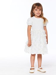 Short Sleeve Dress With Butterfly Applique White