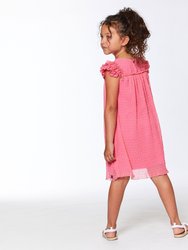 Short Sleeve Dress With Frill Hot Coral