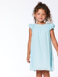 Short Sleeve Dress With Frill - Light Turquoise