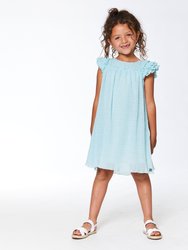Short Sleeve Dress With Frill - Light Turquoise