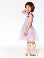 Short Sleeve Dress With Rainbow Tulle Skirt Lilac