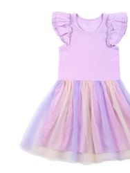 Short Sleeve Dress With Rainbow Tulle Skirt Lilac - Lilac