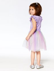 Short Sleeve Dress With Rainbow Tulle Skirt Lilac