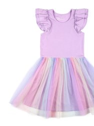 Short Sleeve Dress With Rainbow Tulle Skirt Lilac