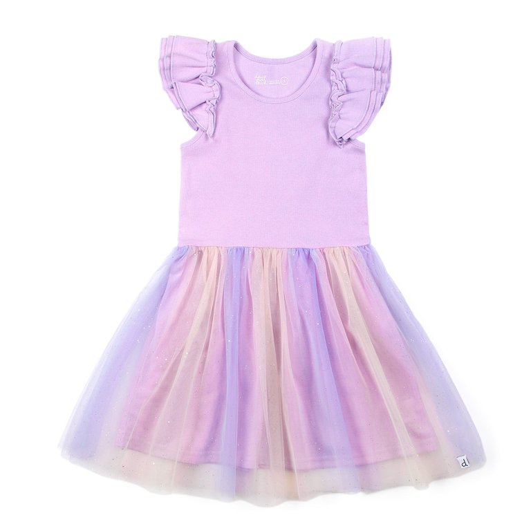 Short Sleeve Dress With Rainbow Tulle Skirt Lilac - Lilac