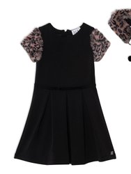 Short Sleeve Fake Fur Dress - Black