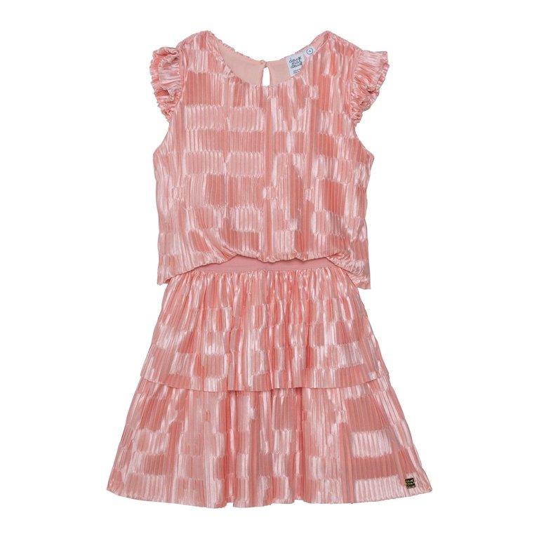 Short Sleeve Layered Dress Silver Pink - Silver Pink