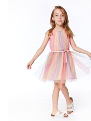 Sleeveless Dress With Rainbow Mesh Pink