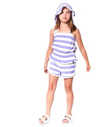 Striped Basic Terry Cloth Short Violet & White Stripe