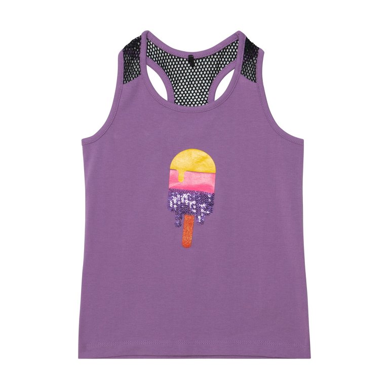 T-Back Tank Top With Mesh - Purple - Purple