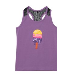 T-Back Tank Top With Mesh - Purple - Purple