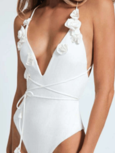 Iconic Trendz Boutique Stylish Designer Inspired Custom LV Monogram Bikini Bucket Hat Swimsuit Set XL / White
