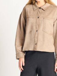 Faux Suede Button Front Jacket - Taupe