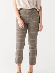 Pull On Straight Knit Pant - Brown Houndstooth