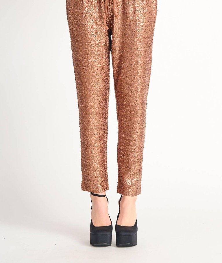 Sequin Jogger In Rose Gold - Rose Gold