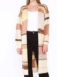 Textured Patchwork Stripe Cardigan - Multi Beige/Brown