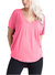 V Neck Knit Tee In Hot Pink - Hot Pink