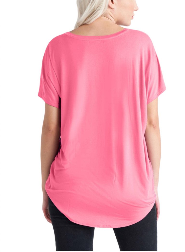 V Neck Knit Tee In Hot Pink