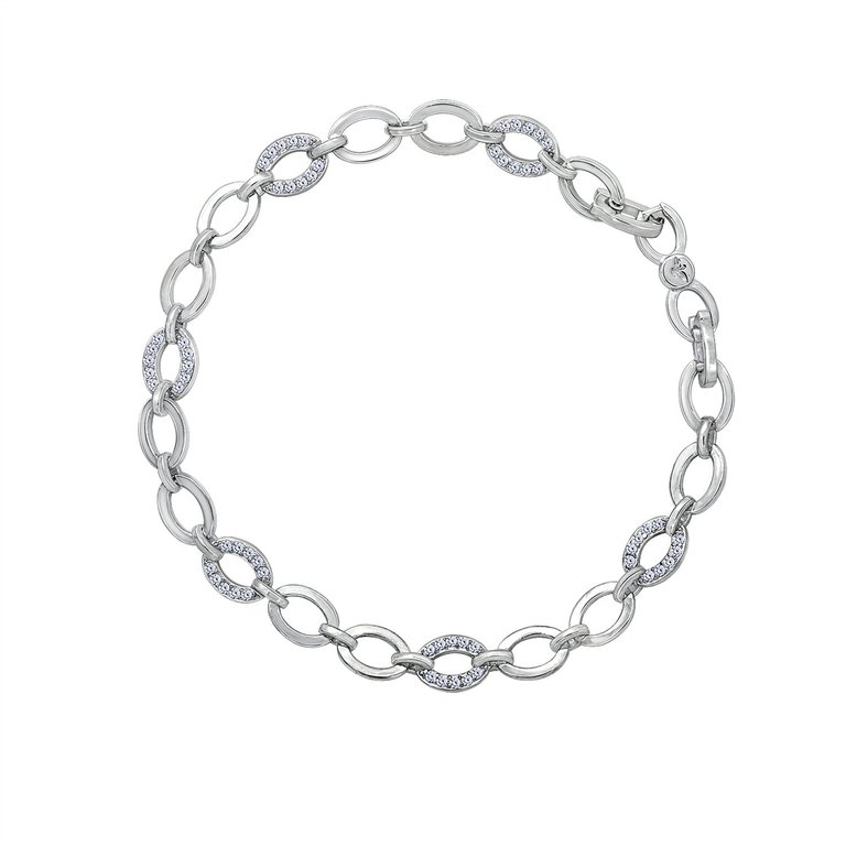 Alternating Pave-Linked Chain Bracelet - Silver